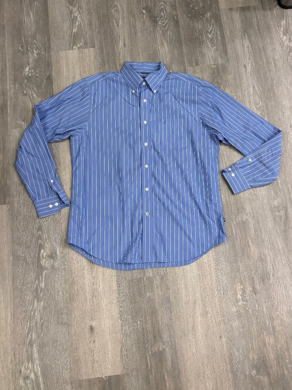 Nautica Men's Blue Striped Button Down Long Sleeve Dress Shirt Size Large